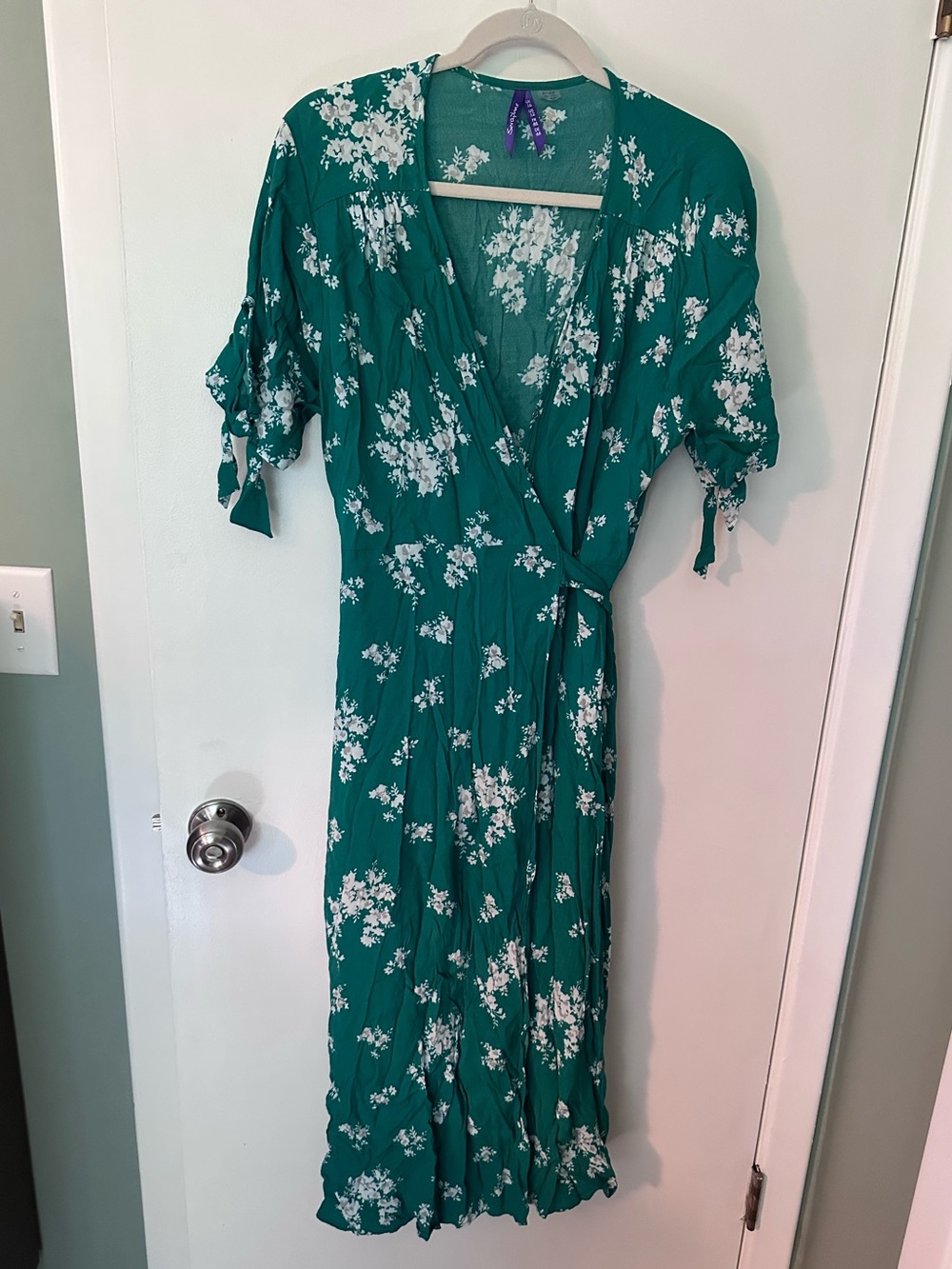 Seraphine Maternity Kelly Green Floral Wrap Midi Dress